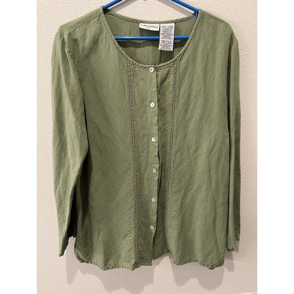 Tunic XL Kathy Ireland Green. Linen Blend. Mother Of Pearl Buttons. Beachy